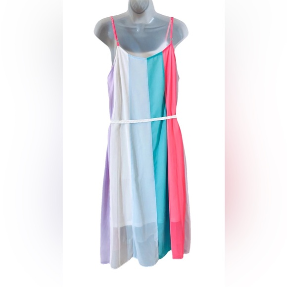 Andree by Unit Midi Dress Womens L Flowy Bold Stripe Rainbow Colorful - Picture 3 of 11